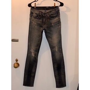 R13 Alison Skinny Jeans Washed Black Mended - 26